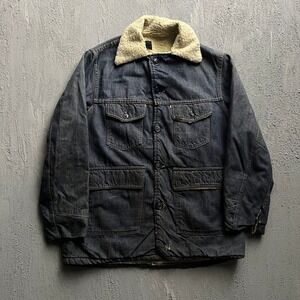 Vintage Denim Sherpa Lined Jacket Medium Blue 1970s Collar Workwear USA